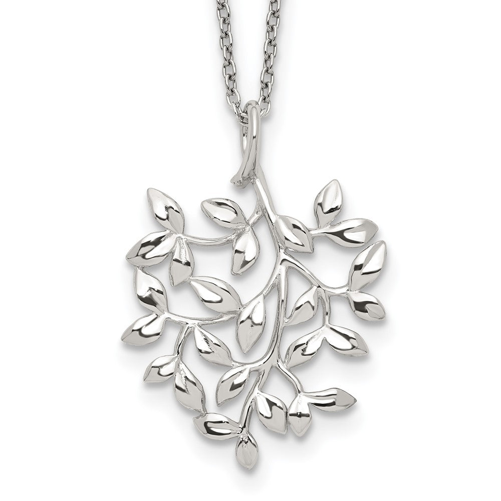 Sterling Silver Rhodium-Plated Polished Cz Leaf Necklace