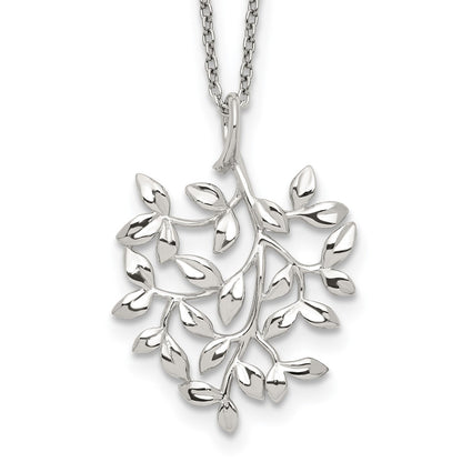 Sterling Silver Rhodium-Plated Polished Cz Leaf Necklace
