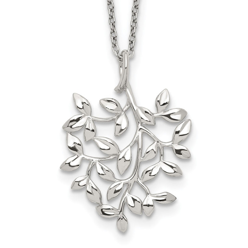 Sterling Silver Rhodium-Plated Polished Cz Leaf Necklace