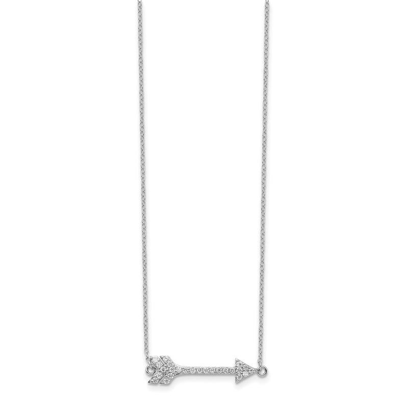 Sterling Silver Rhodium-Plated Cz Arrow W/2In Ext. Necklace