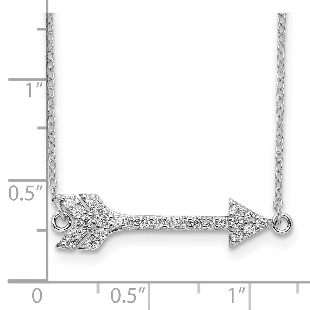 Sterling Silver Rhodium-Plated Cz Arrow W/2In Ext. Necklace