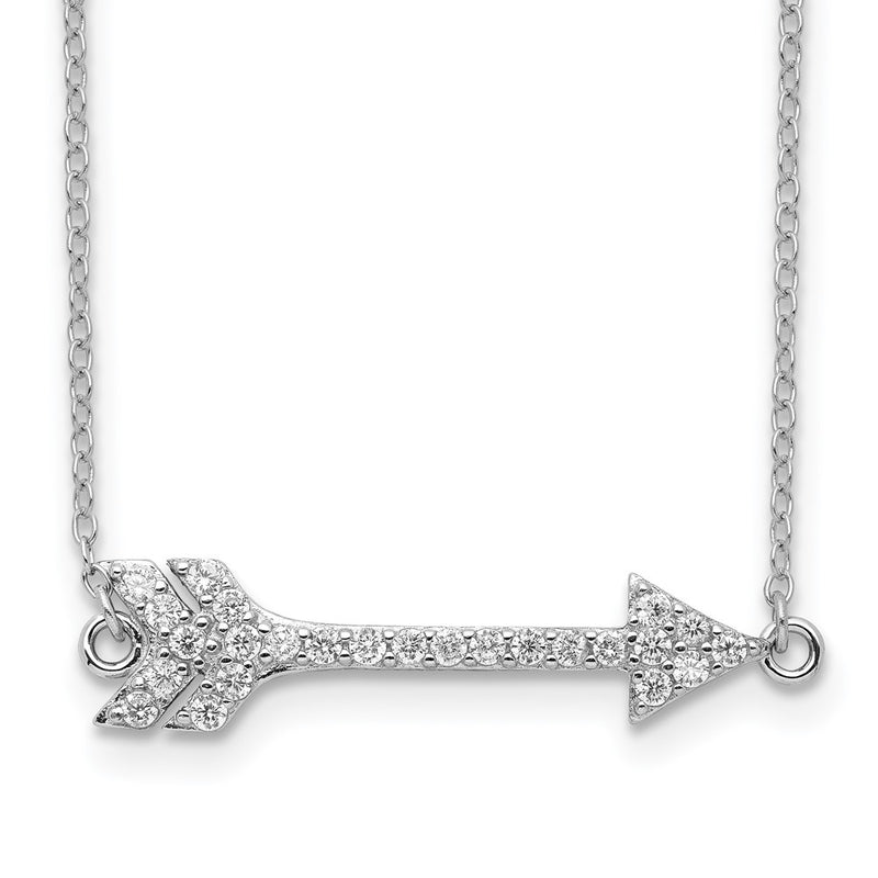 Sterling Silver Rhodium-Plated Cz Arrow W/2In Ext. Necklace
