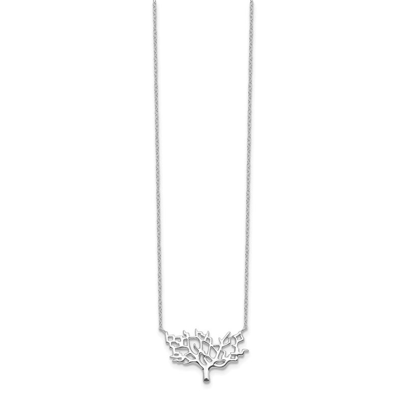 Sterling Silver Rhodium-Plated Tree W/2In Ext. Necklace