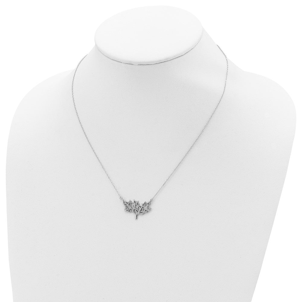 Sterling Silver Rhodium-Plated Tree W/2In Ext. Necklace