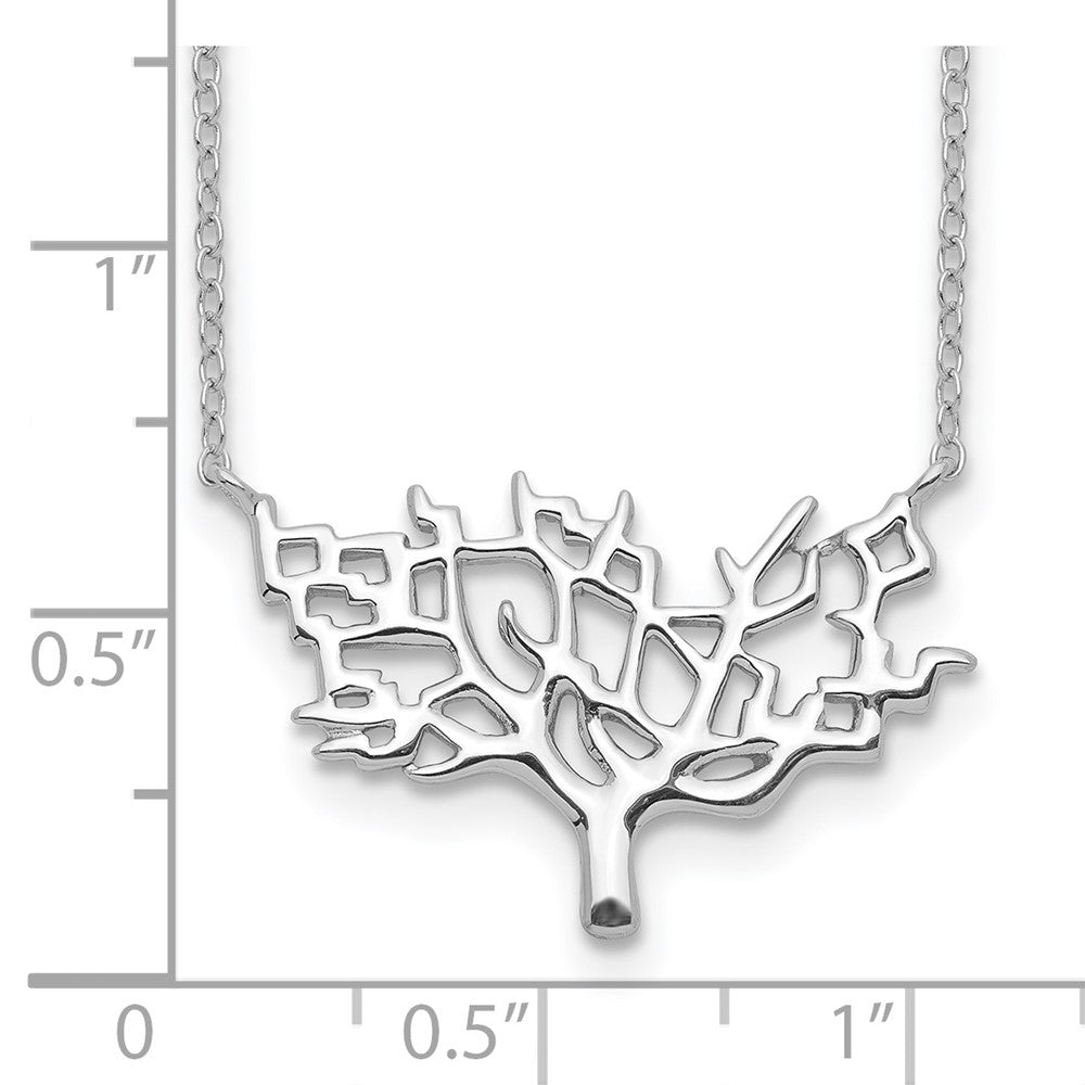 Sterling Silver Rhodium-Plated Tree W/2In Ext. Necklace