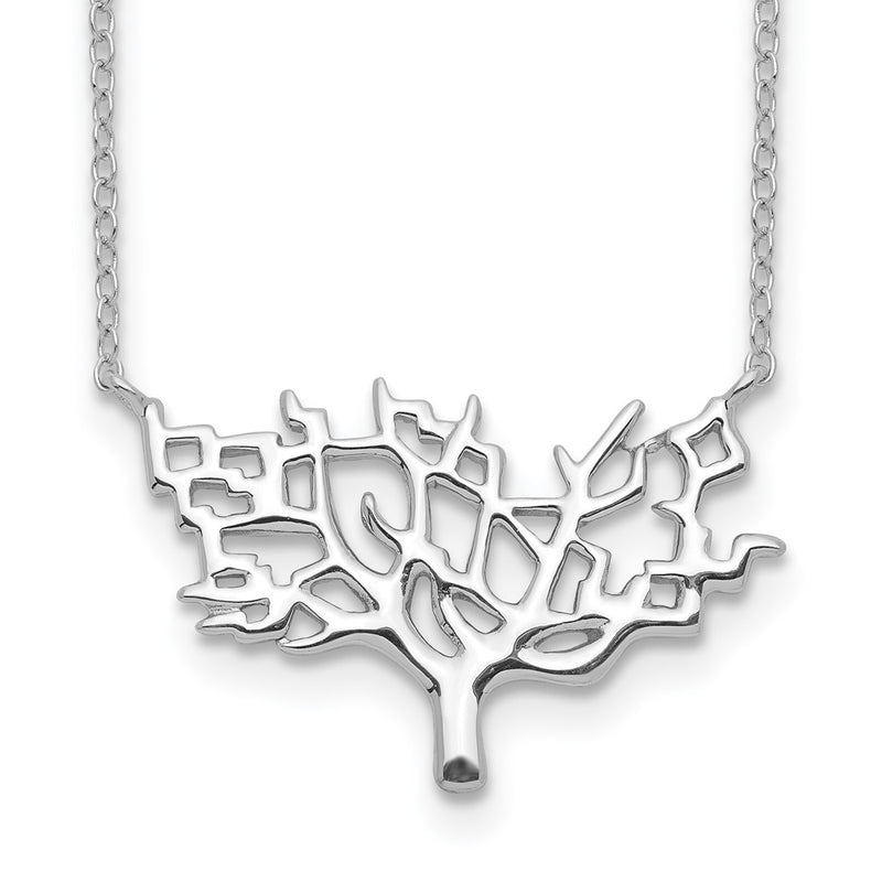 Sterling Silver Rhodium-Plated Tree W/2In Ext. Necklace