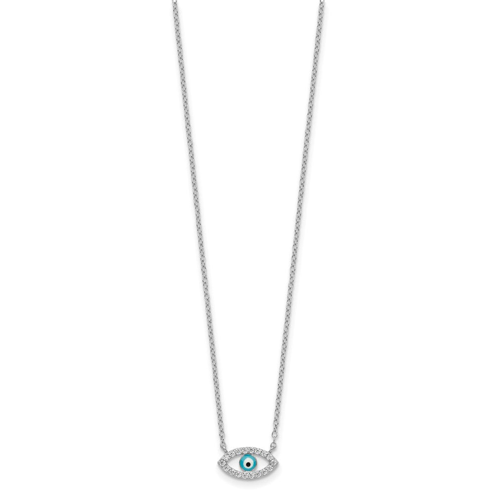 Sterling Silver Rhodium-Plated Enamel Eye W/Cz Necklace