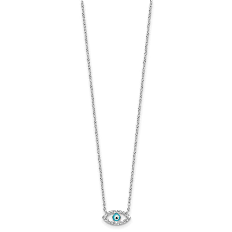 Sterling Silver Rhodium-Plated Enamel Eye W/Cz Necklace