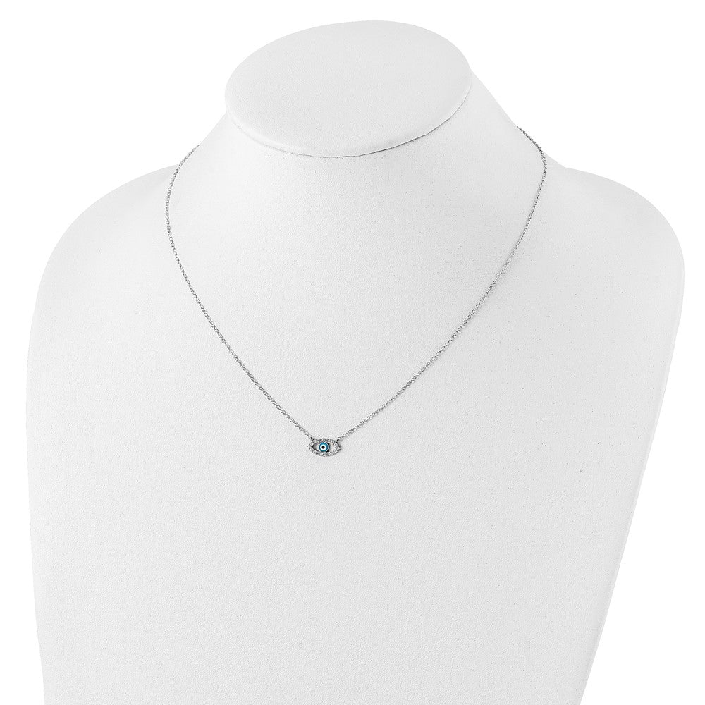 Sterling Silver Rhodium-Plated Enamel Eye W/Cz Necklace
