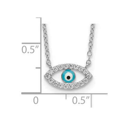 Sterling Silver Rhodium-Plated Enamel Eye W/Cz Necklace