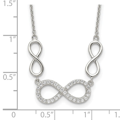 Sterling Silver Rh-Plated Polished Cz Infinity Symbol Necklace