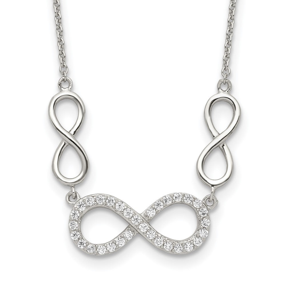 Sterling Silver Rh-Plated Polished Cz Infinity Symbol Necklace