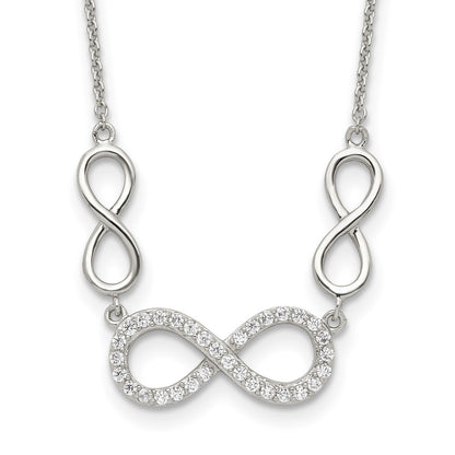 Sterling Silver Rh-Plated Polished Cz Infinity Symbol Necklace