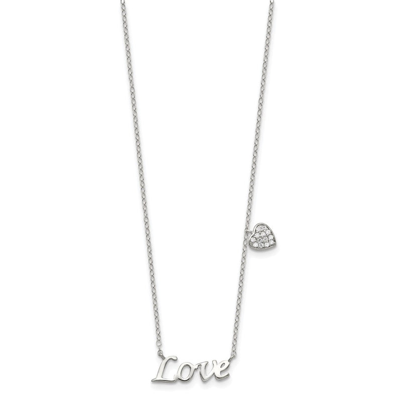 Sterling Silver Rhodium-Plated Polished Love With Cz Heart Necklace