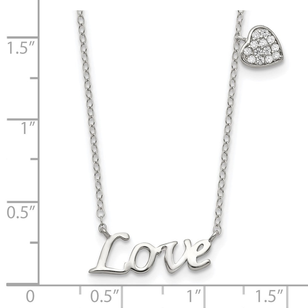 Sterling Silver Rhodium-Plated Polished Love With Cz Heart Necklace