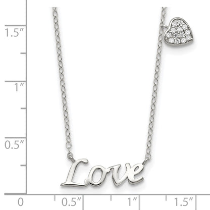 Sterling Silver Rhodium-Plated Polished Love With Cz Heart Necklace