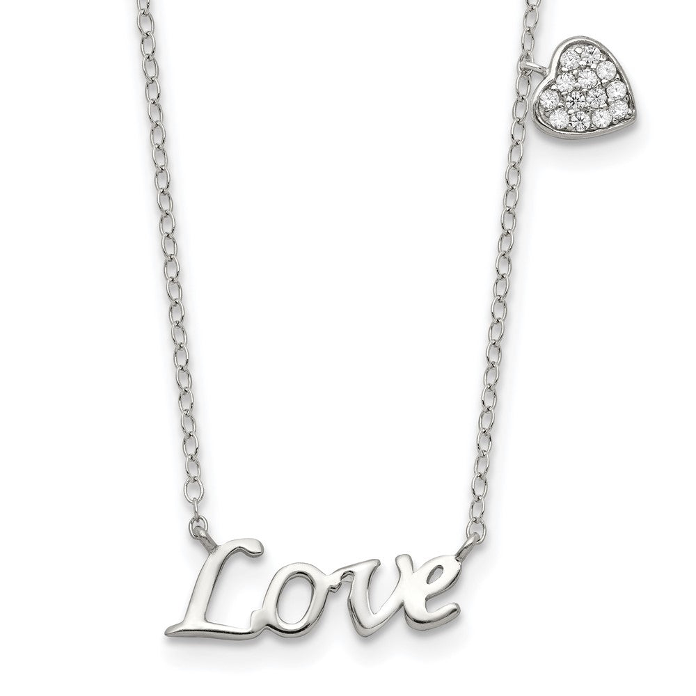 Sterling Silver Rhodium-Plated Polished Love With Cz Heart Necklace