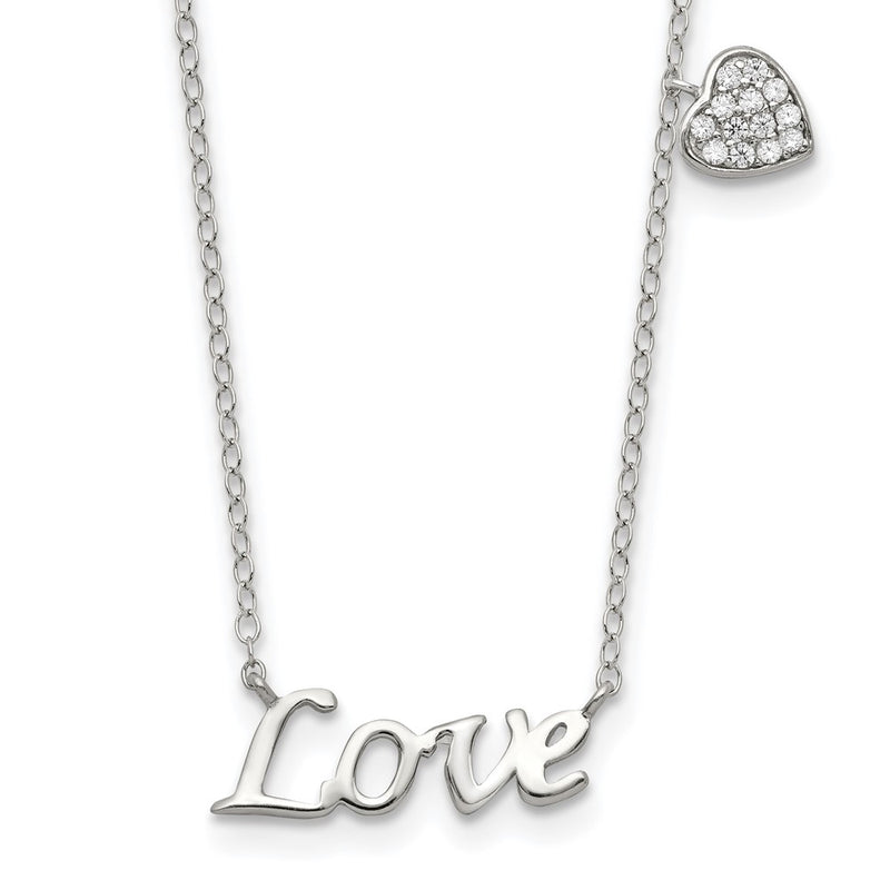 Sterling Silver Rhodium-Plated Polished Love With Cz Heart Necklace