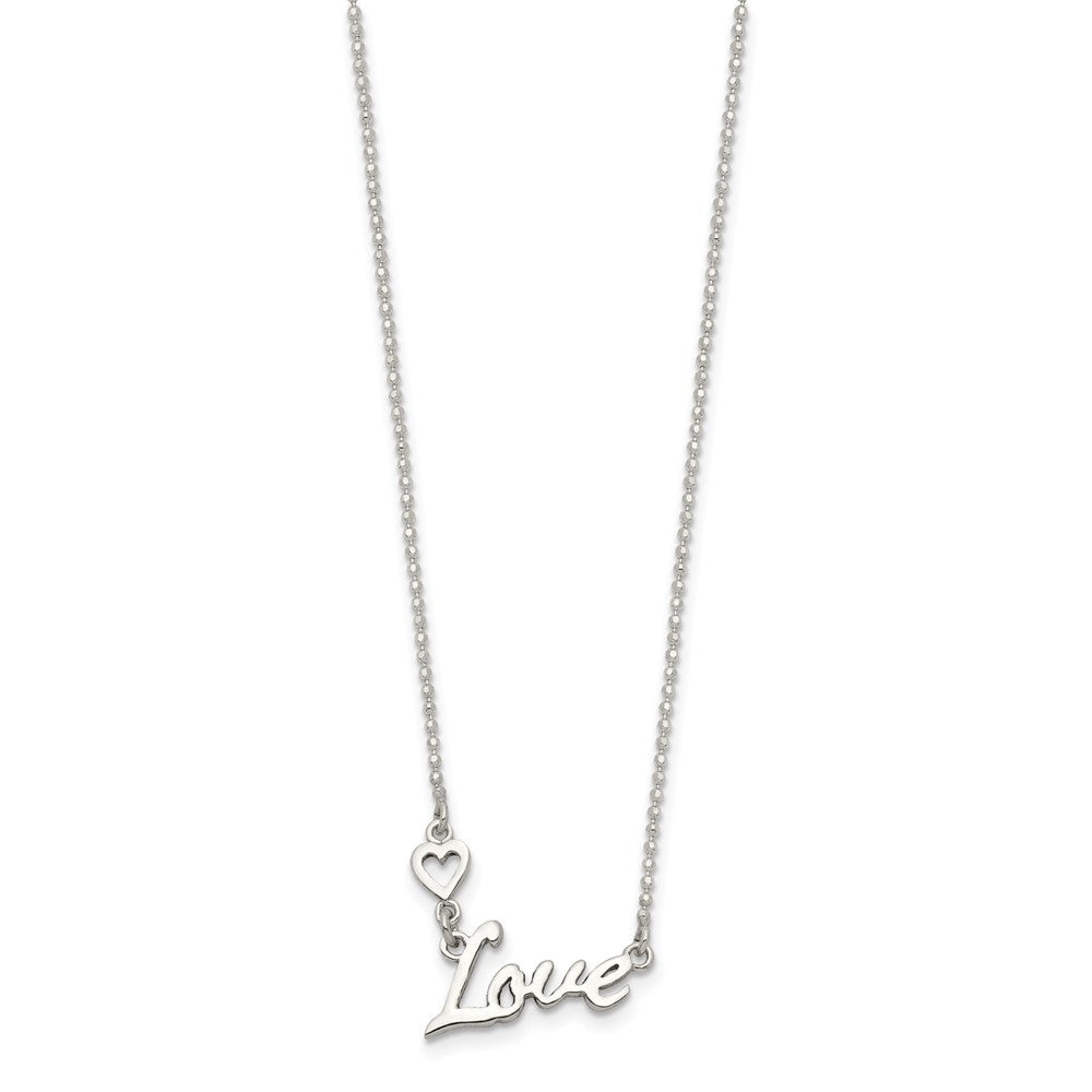 Sterling Silver Polished Love W/Heart Necklace