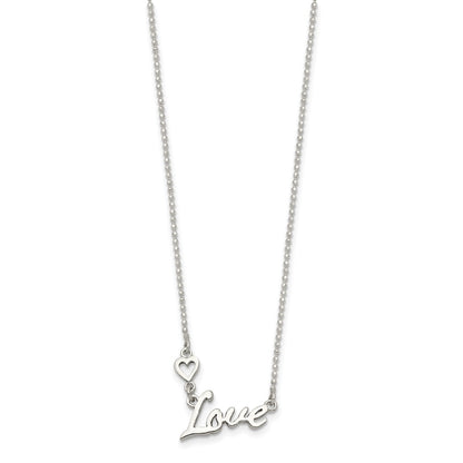 Sterling Silver Polished Love W/Heart Necklace