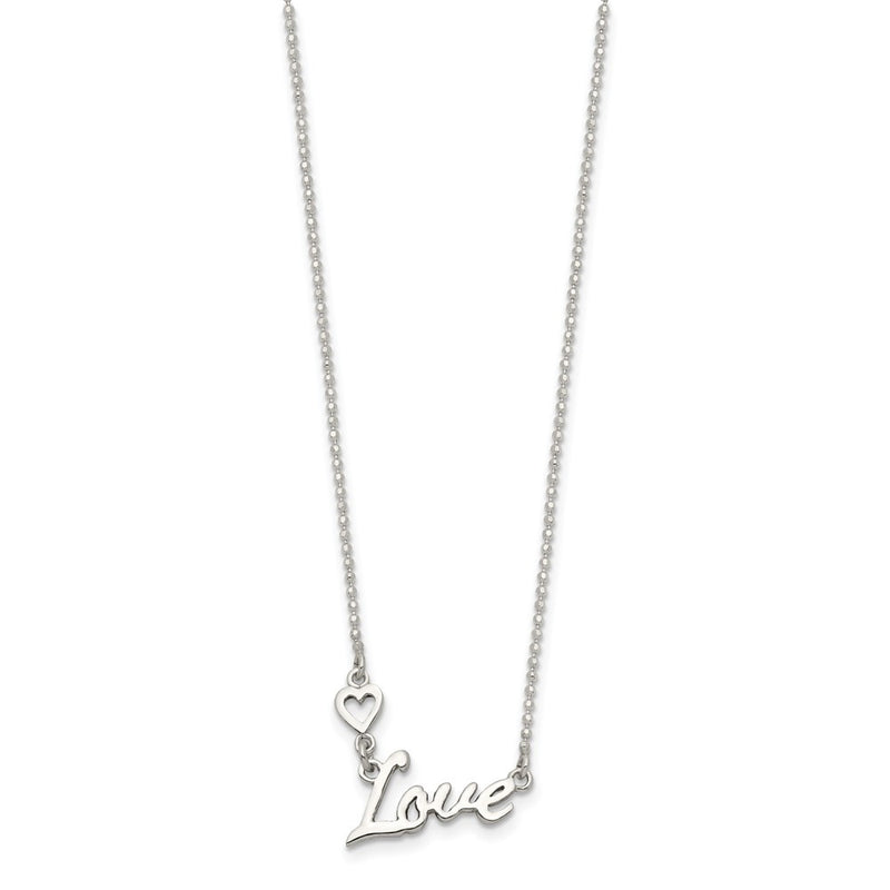 Sterling Silver Polished Love W/Heart Necklace