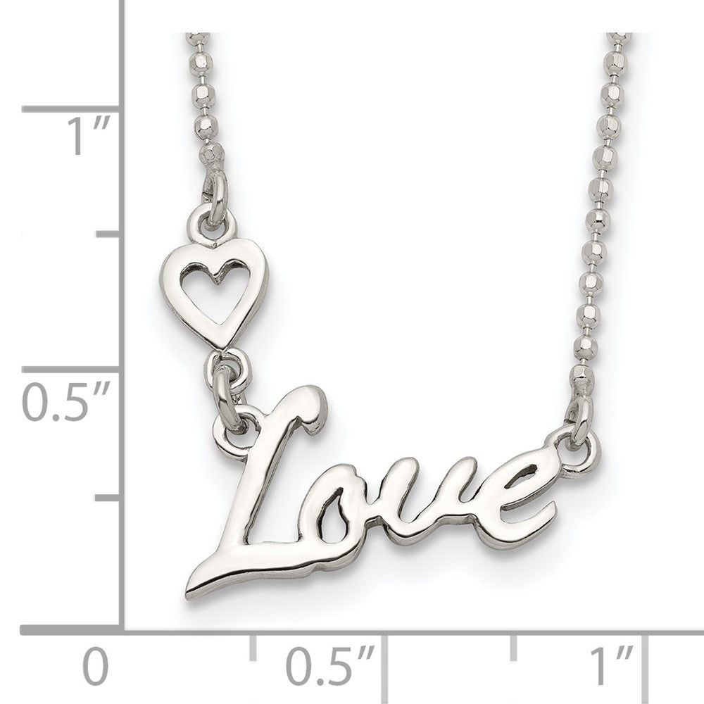Sterling Silver Polished Love W/Heart Necklace