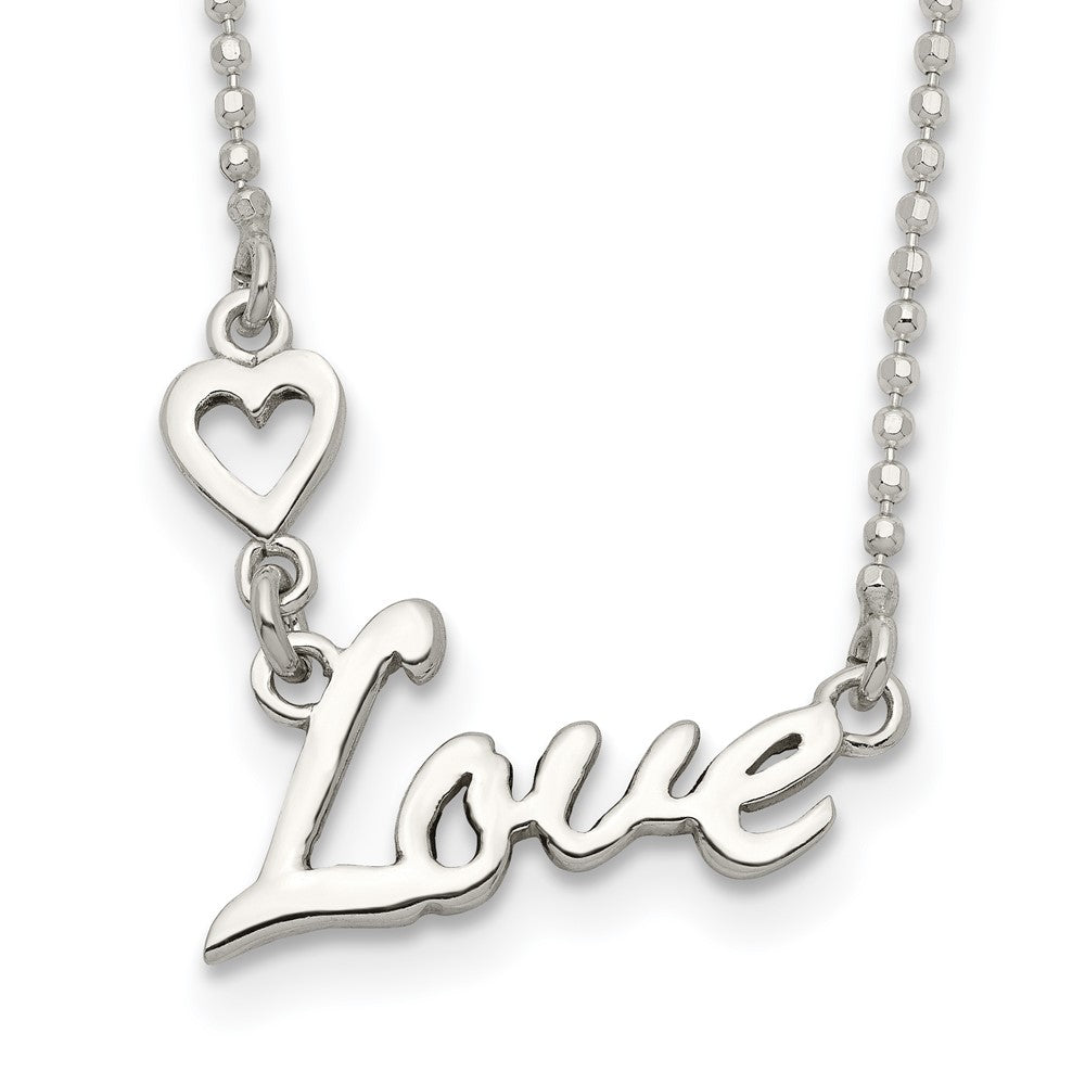 Sterling Silver Polished Love W/Heart Necklace