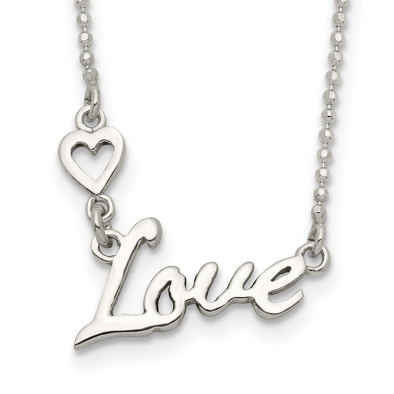 Sterling Silver Polished Love W/Heart Necklace