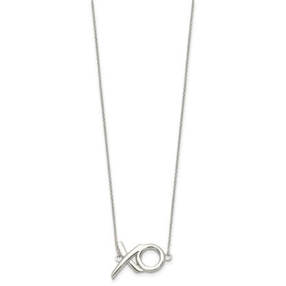Sterling Silver Polished Xo W/2In. Ext. Necklace