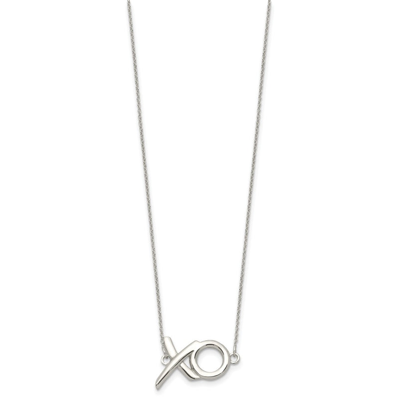 Sterling Silver Polished Xo W/2In. Ext. Necklace