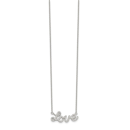 Sterling Silver Rhodium-Plated Polished Cz Love 18In Necklace
