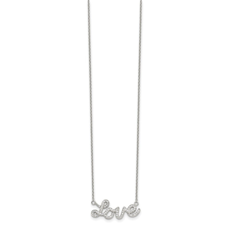 Sterling Silver Rhodium-Plated Polished Cz Love 18In Necklace