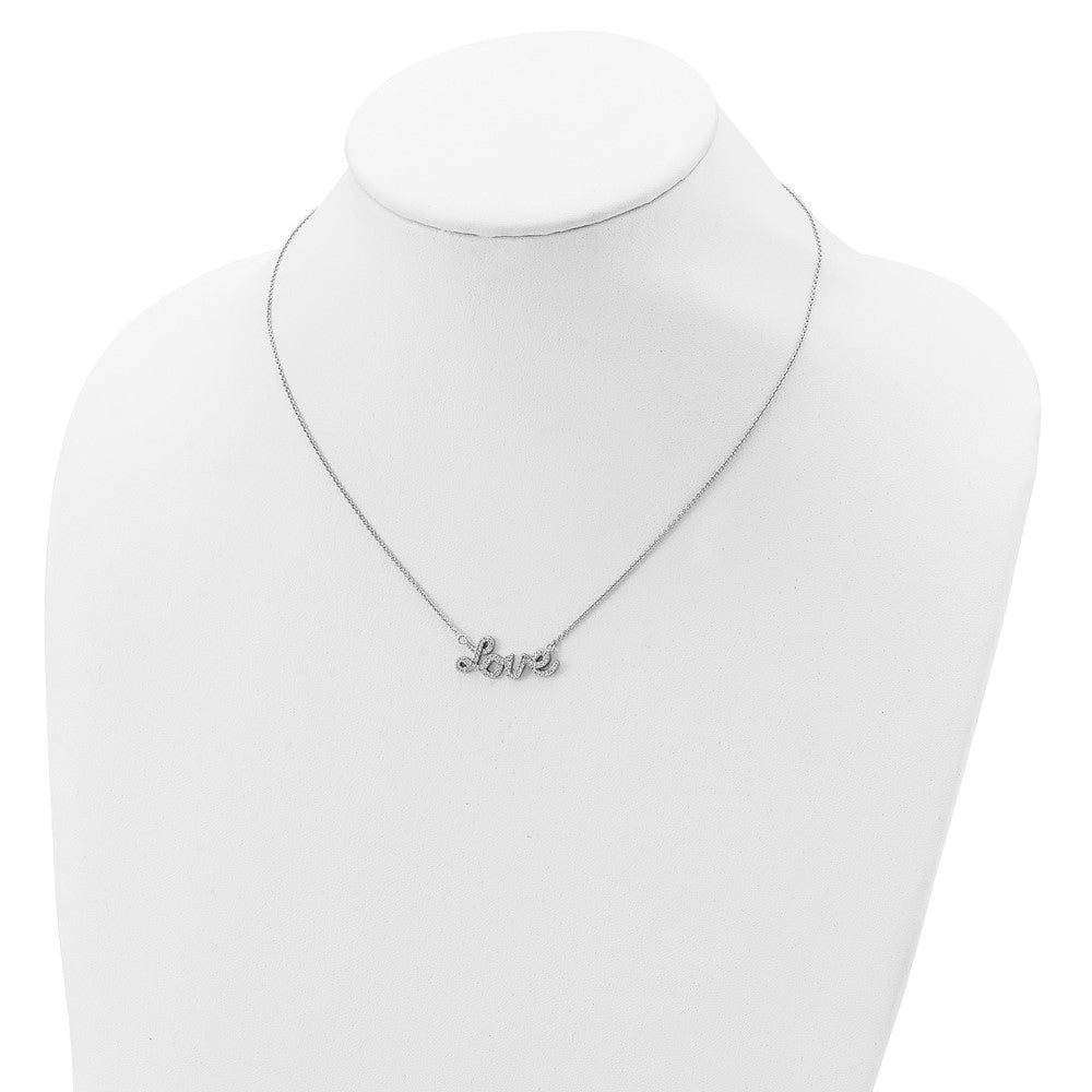 Sterling Silver Rhodium-Plated Polished Cz Love 18In Necklace
