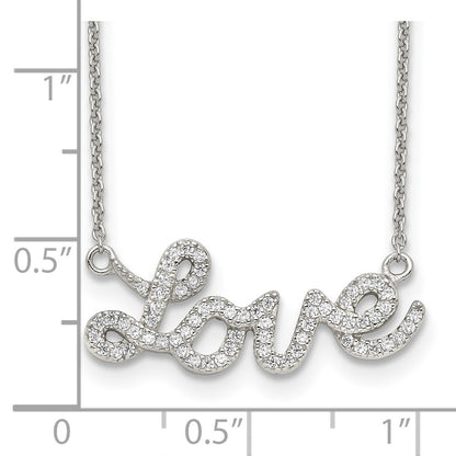 Sterling Silver Rhodium-Plated Polished Cz Love 18In Necklace