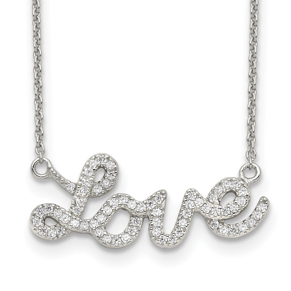 Sterling Silver Rhodium-Plated Polished Cz Love 18In Necklace