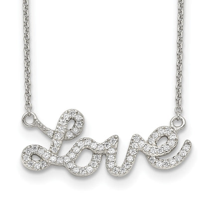 Sterling Silver Rhodium-Plated Polished Cz Love 18In Necklace
