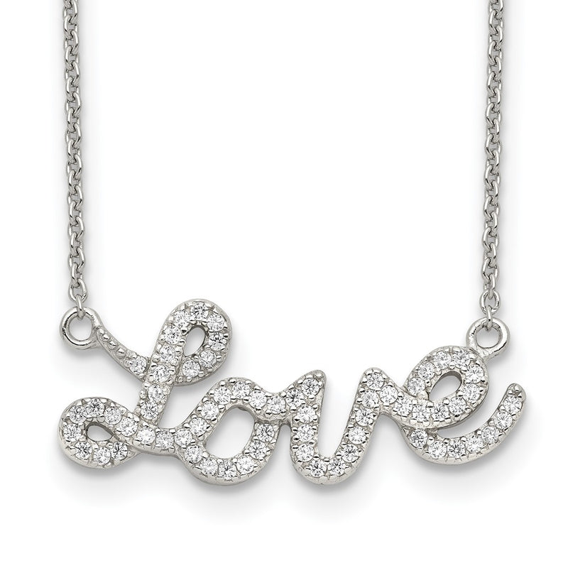 Sterling Silver Rhodium-Plated Polished Cz Love 18In Necklace