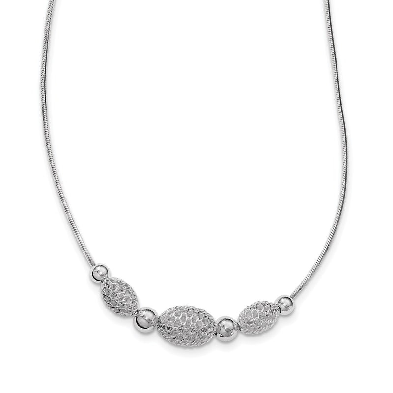 18 Inch Sterling Silver Rhodium-Plated Filigree Beads Fancy Chain Necklace