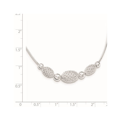 18 Inch Sterling Silver Rhodium-Plated Filigree Beads Fancy Chain Necklace