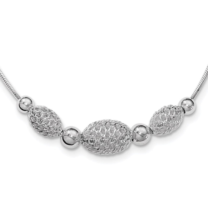18 Inch Sterling Silver Rhodium-Plated Filigree Beads Fancy Chain Necklace