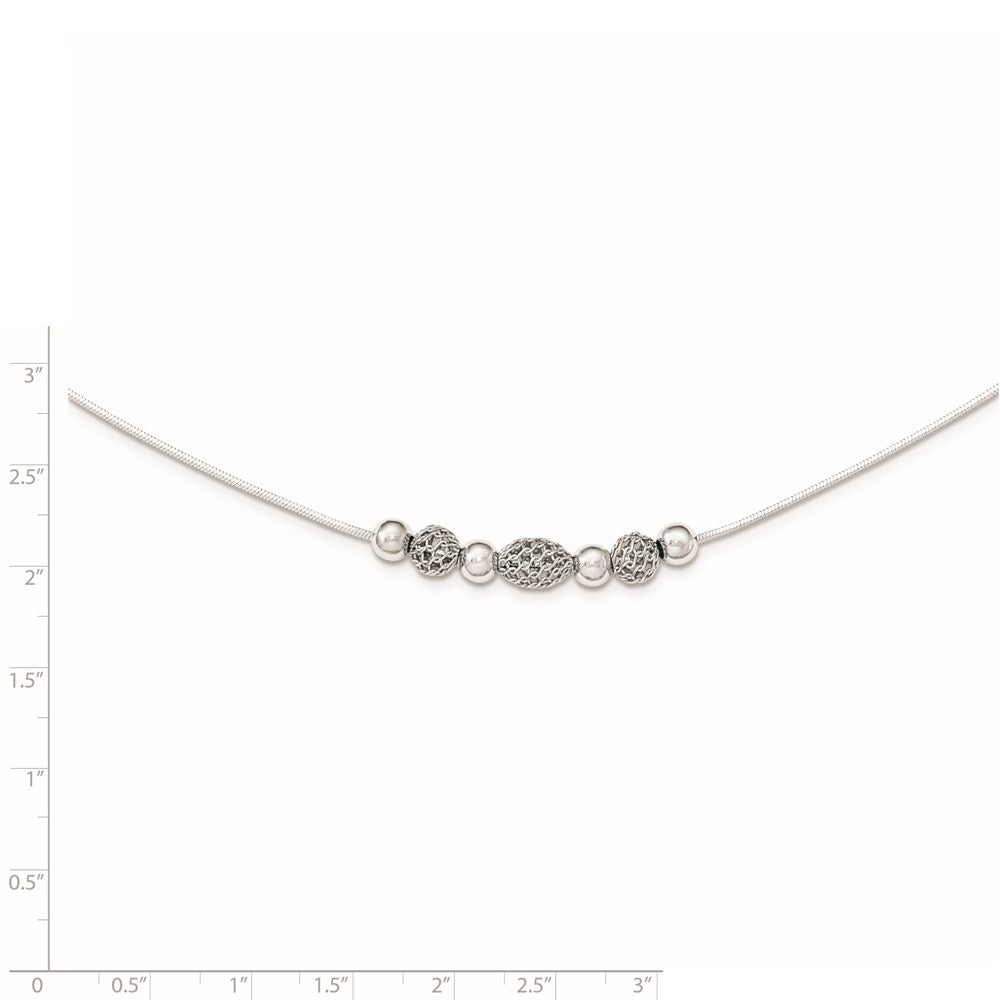 Sterling Silver Rhodium-Plated Polished Filigree Bead Necklace