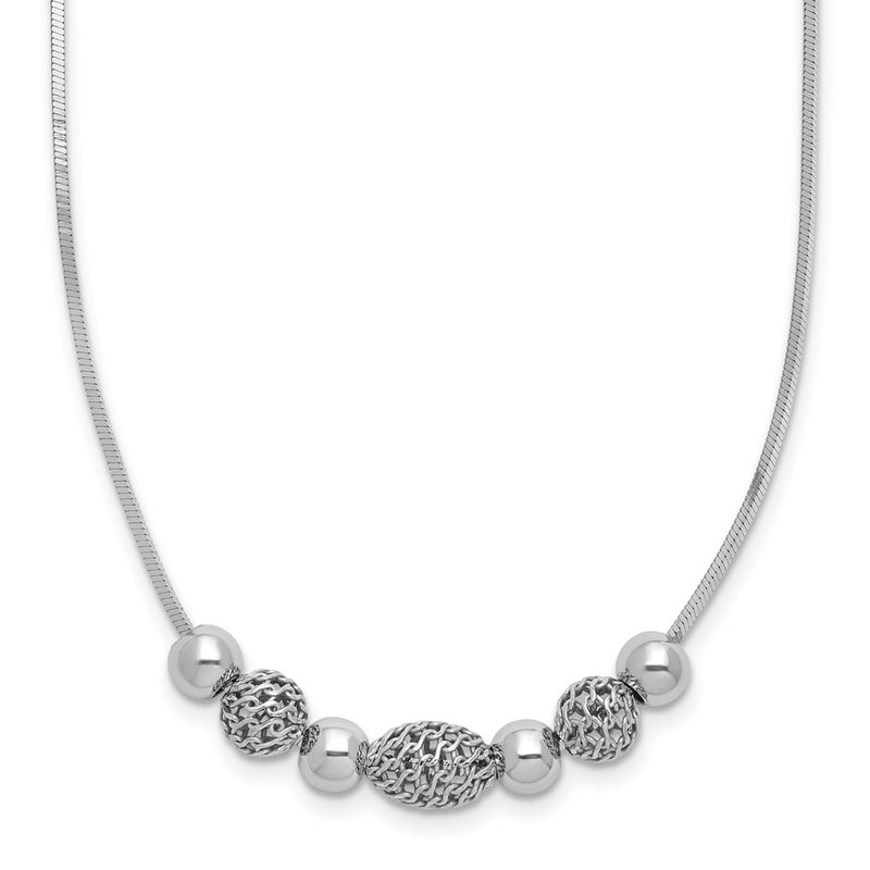 Sterling Silver Rhodium-Plated Polished Filigree Bead Necklace