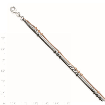 Sterling Silver Rose-Tone/Ruthenium-Plated Chain Bracelet W/1 Ext.