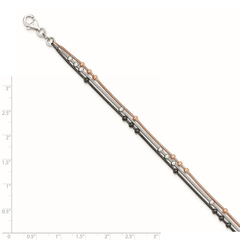 7.5 Inch Sterling Silver Rose-Tone/Ruthenium-Plated Bracelet W/1 Ext.