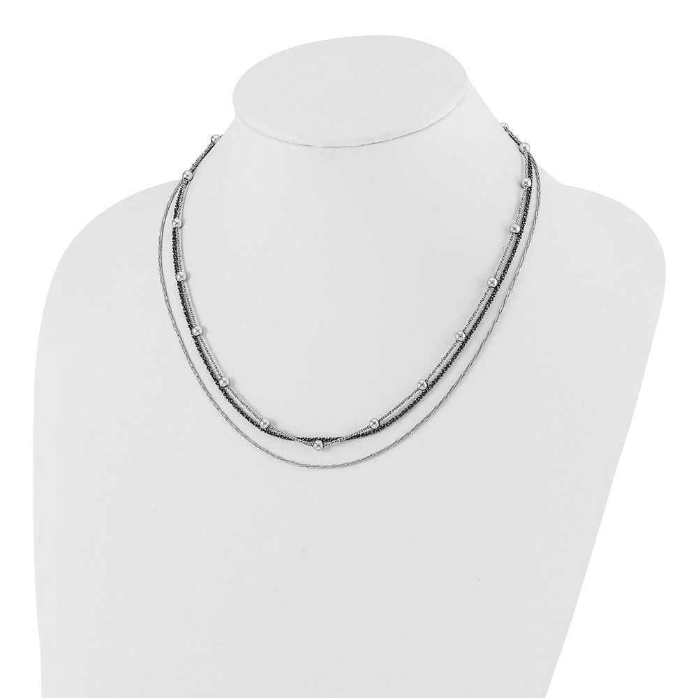 Sterling Silver Ruthenium-Plated Multistrand Beaded W/1In Ext Necklace