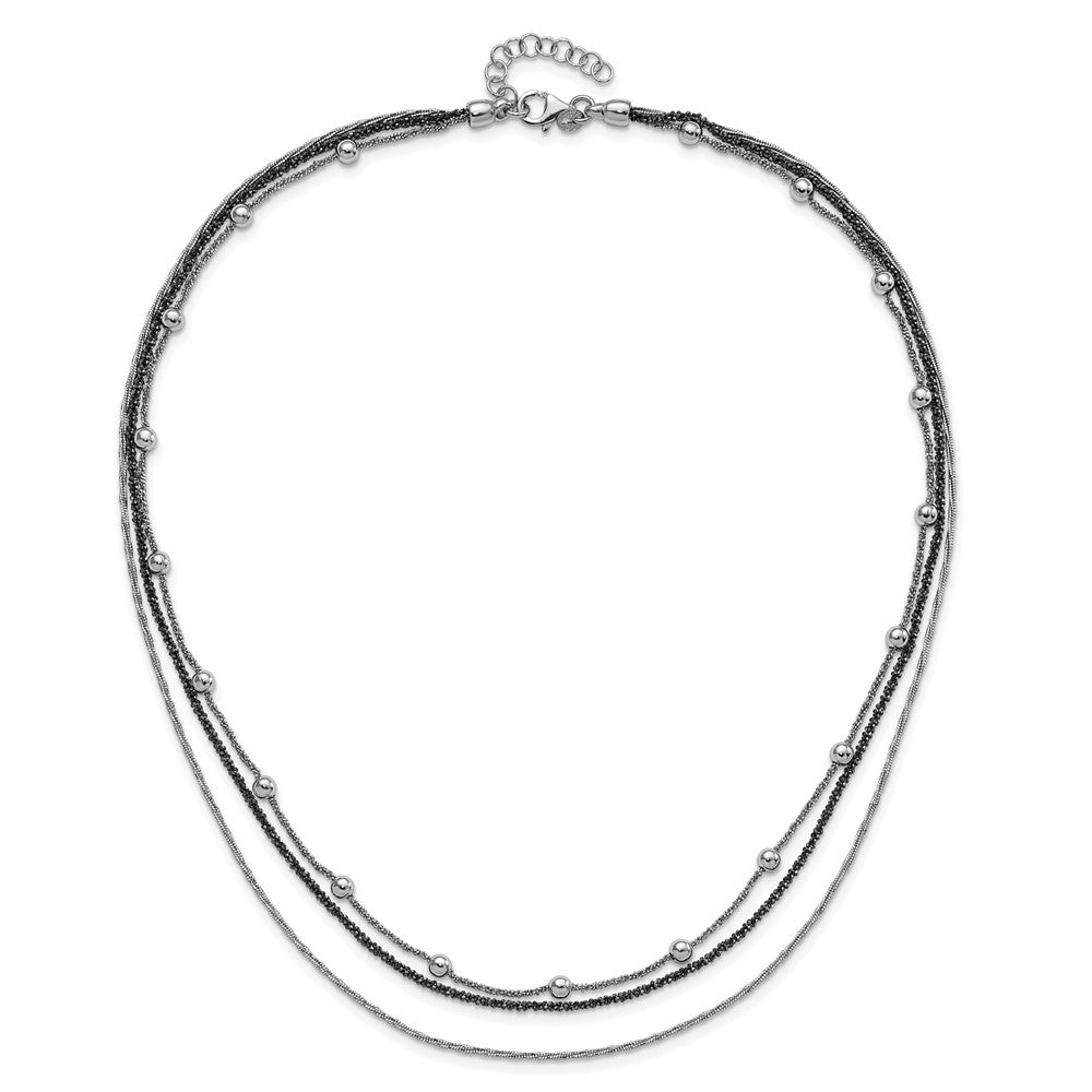 Sterling Silver Ruthenium-Plated Multistrand Beaded W/1In Ext Necklace