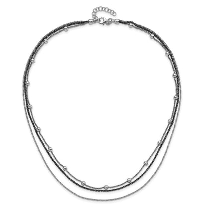 Sterling Silver Ruthenium-Plated Multistrand Beaded W/1In Ext Necklace