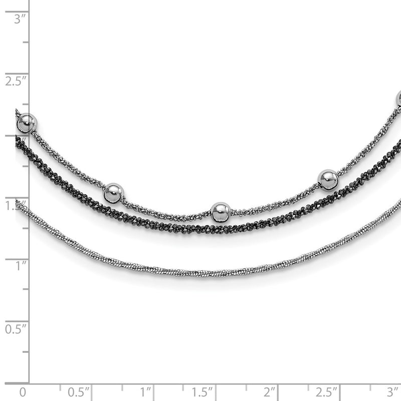 Sterling Silver Ruthenium-Plated Multistrand Beaded W/1In Ext Necklace