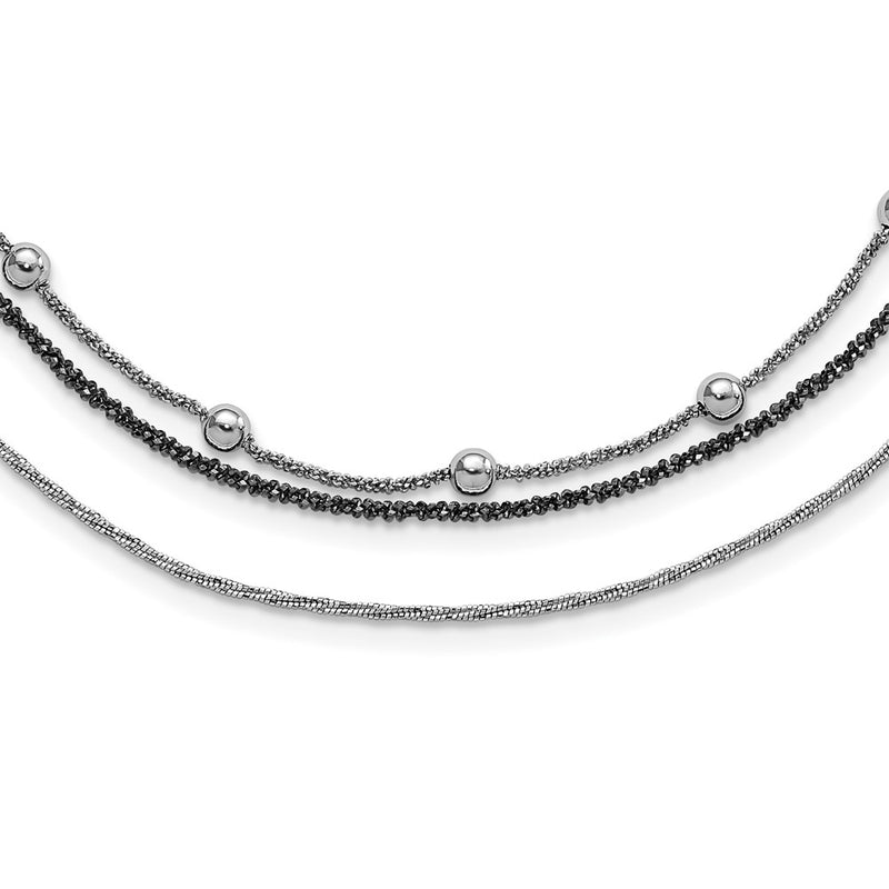 Sterling Silver Ruthenium-Plated Multistrand Beaded W/1In Ext Necklace