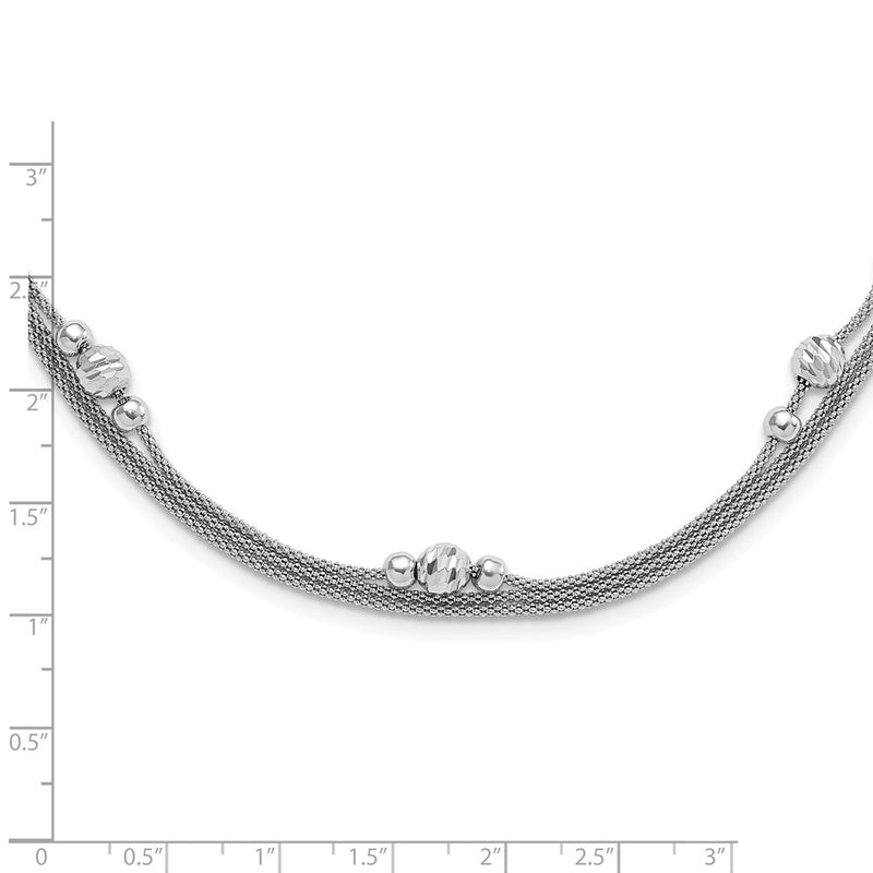 Sterling Silver Polished Fancy 3 Strand Diamond-Cut Beaded Necklace